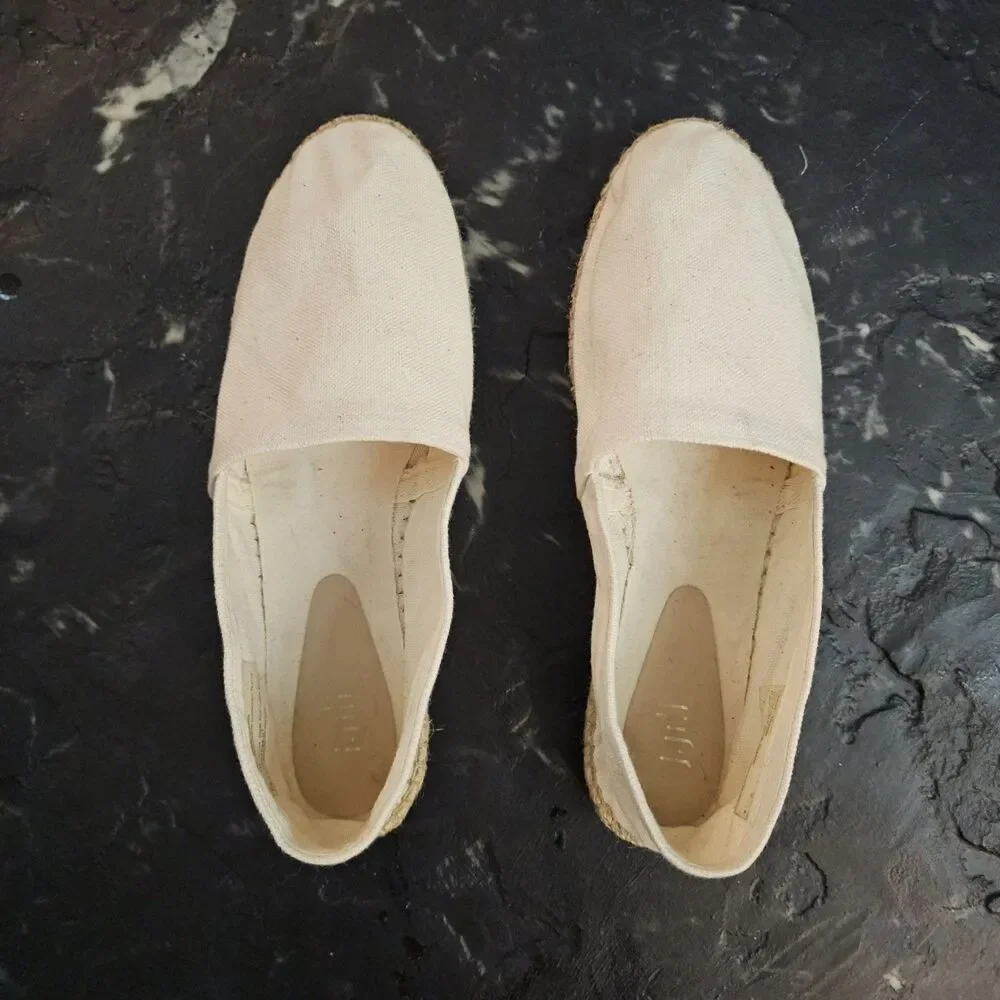J. Jill Women's Ivory Canvas Espadrille Slip On Flats EU 39 US 9 Casual Shoes